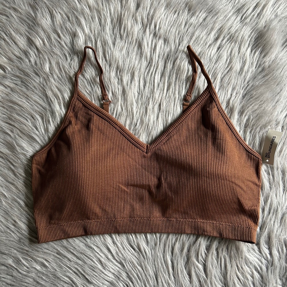 No Boundaries Seamless Cami Bralette Womens Size XXXL Brown Ribbed Triangle Bra